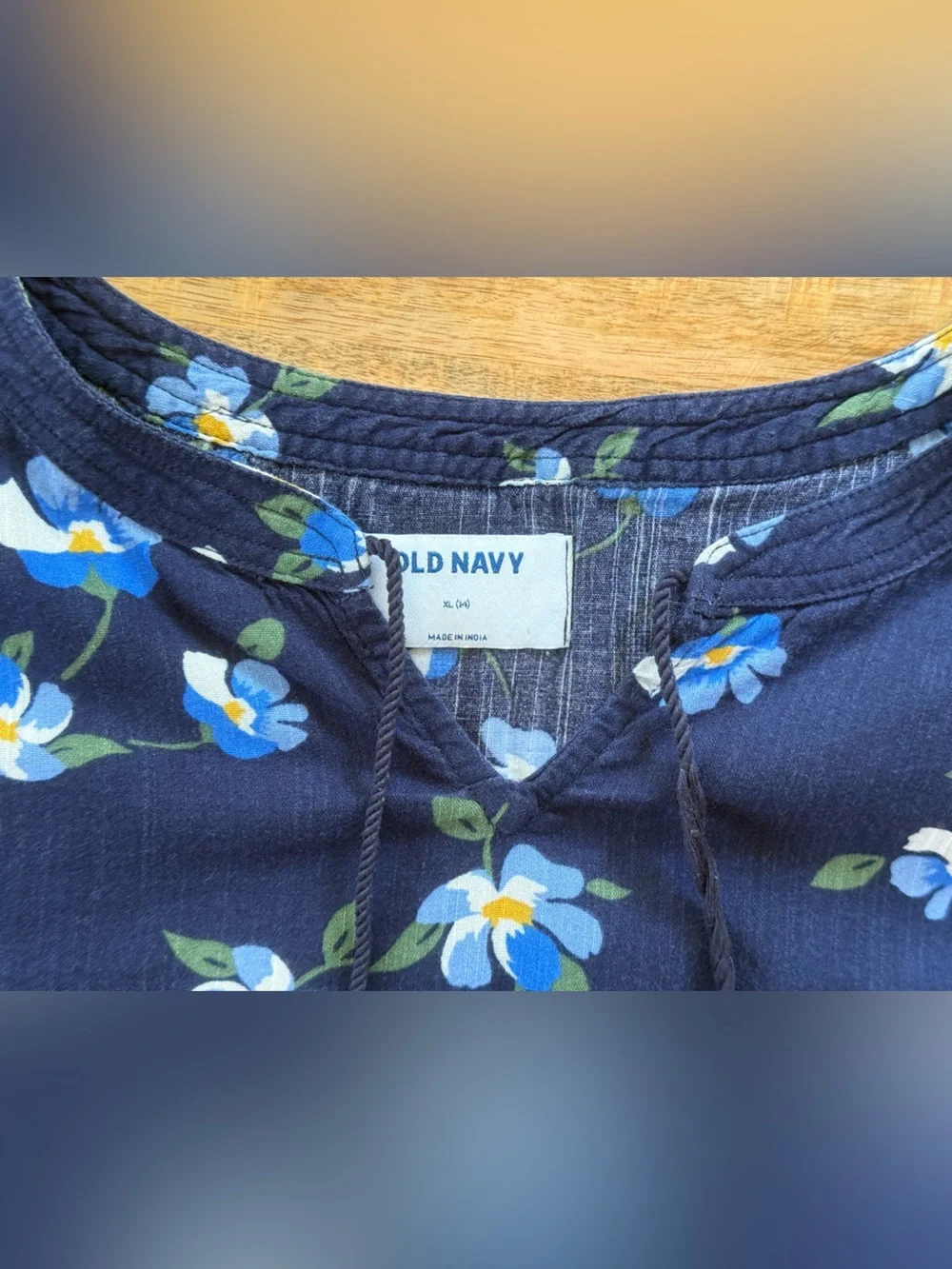 Old Navy Floral Babydoll Peplum Blouse XL Blue Long Sleeve Cottagecore Fall